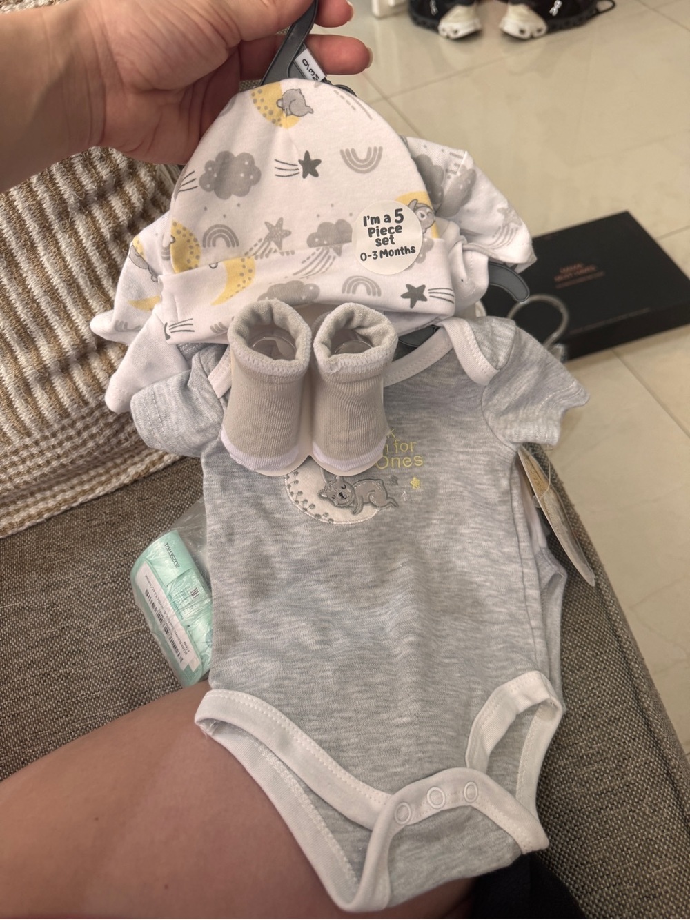 Baby Grey One-Piece Bodysuit with Hat & Booties - 5 Piece Set (0-3 Months)
